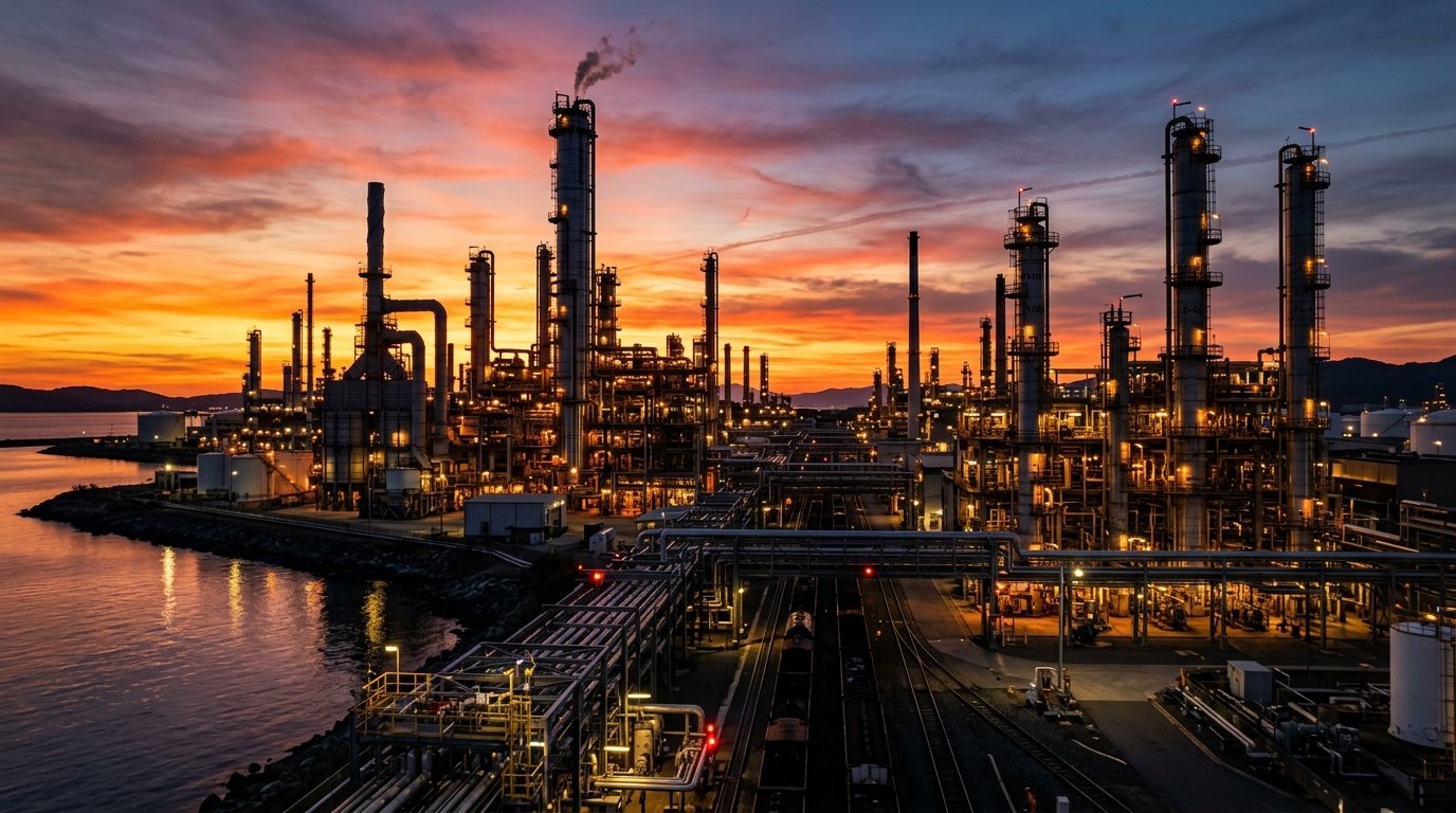 Industrial refinery at dusk